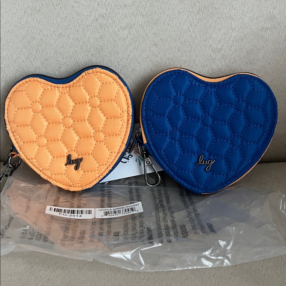 NWT Lug 2 Piece Two-Tone Heart Pouch Set in Azure Blue/Peach Sorbet 💙🧡